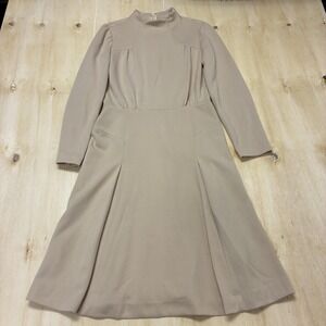 Vintage Fred Rothschild Dress Womens 10 Beige USA Knit A-Line Union Made